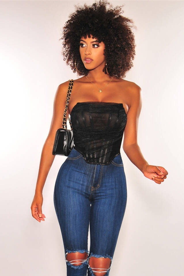 Mesh Boned Corset Top - Fashionpara