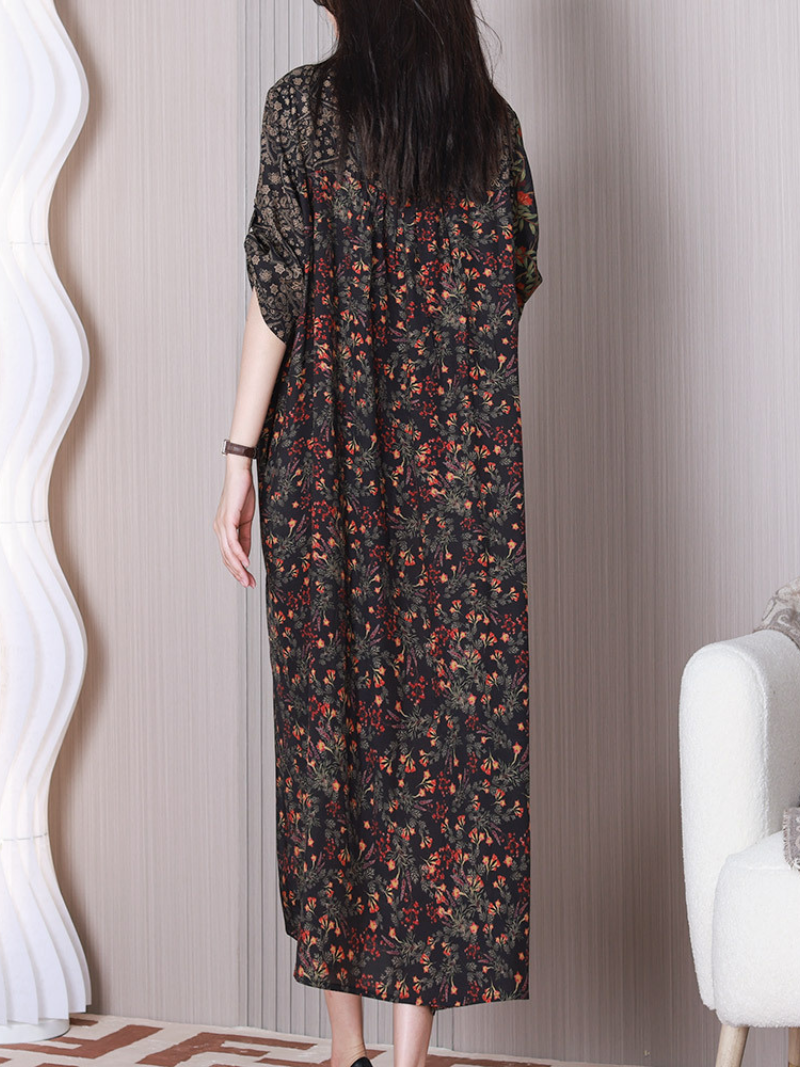 Patchwork Floral Round Neck Short Sleeve Midi Dress 4
