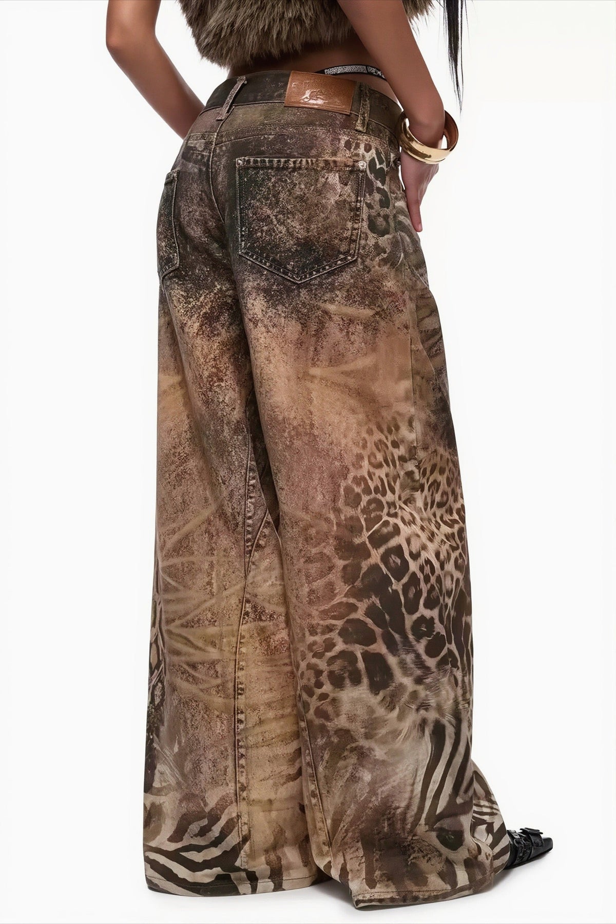 Leopard Zebra Print Wide Leg Jeans