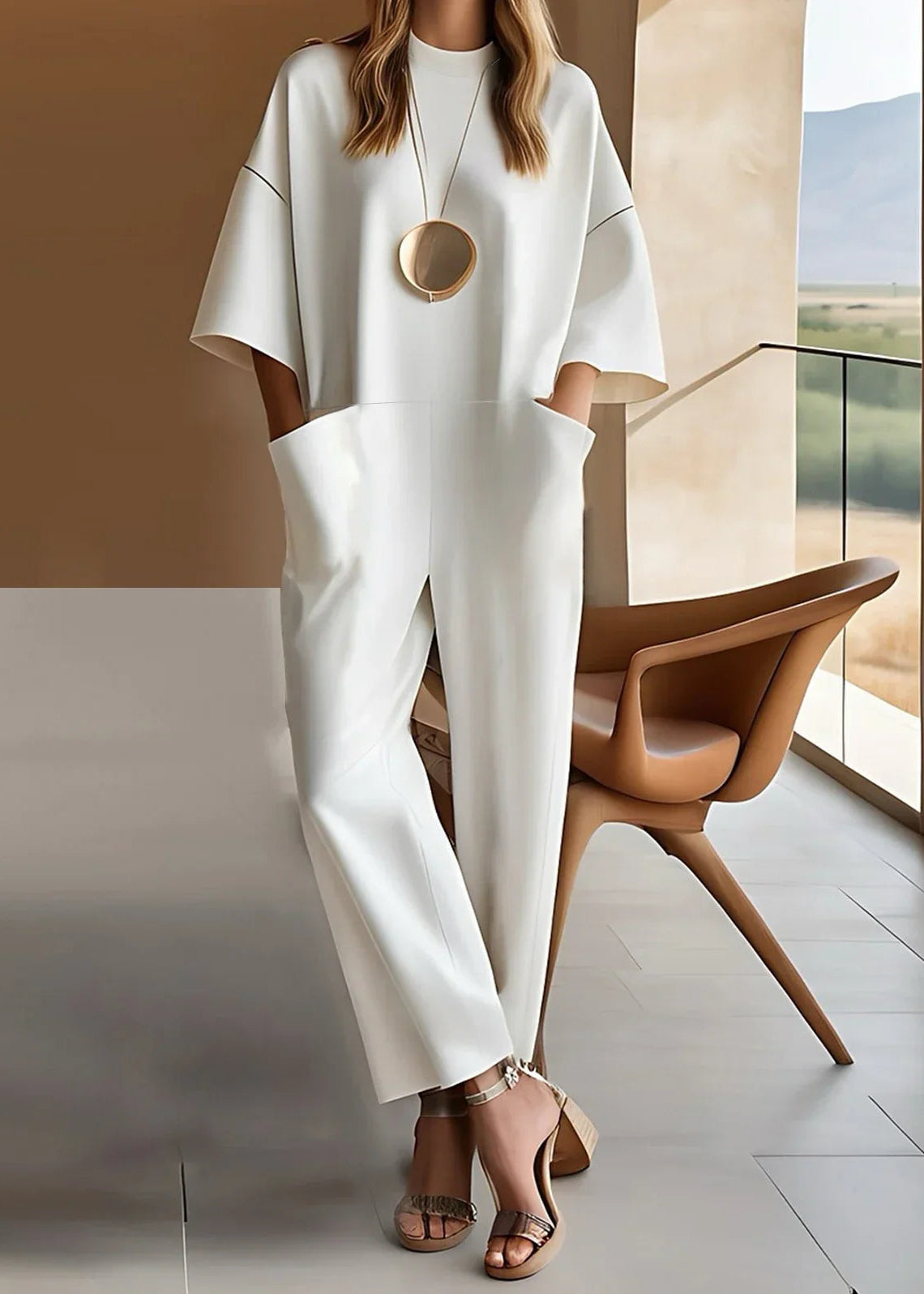 Short Sleeve Oversized Top and Wide Leg Pants Two Piece Set