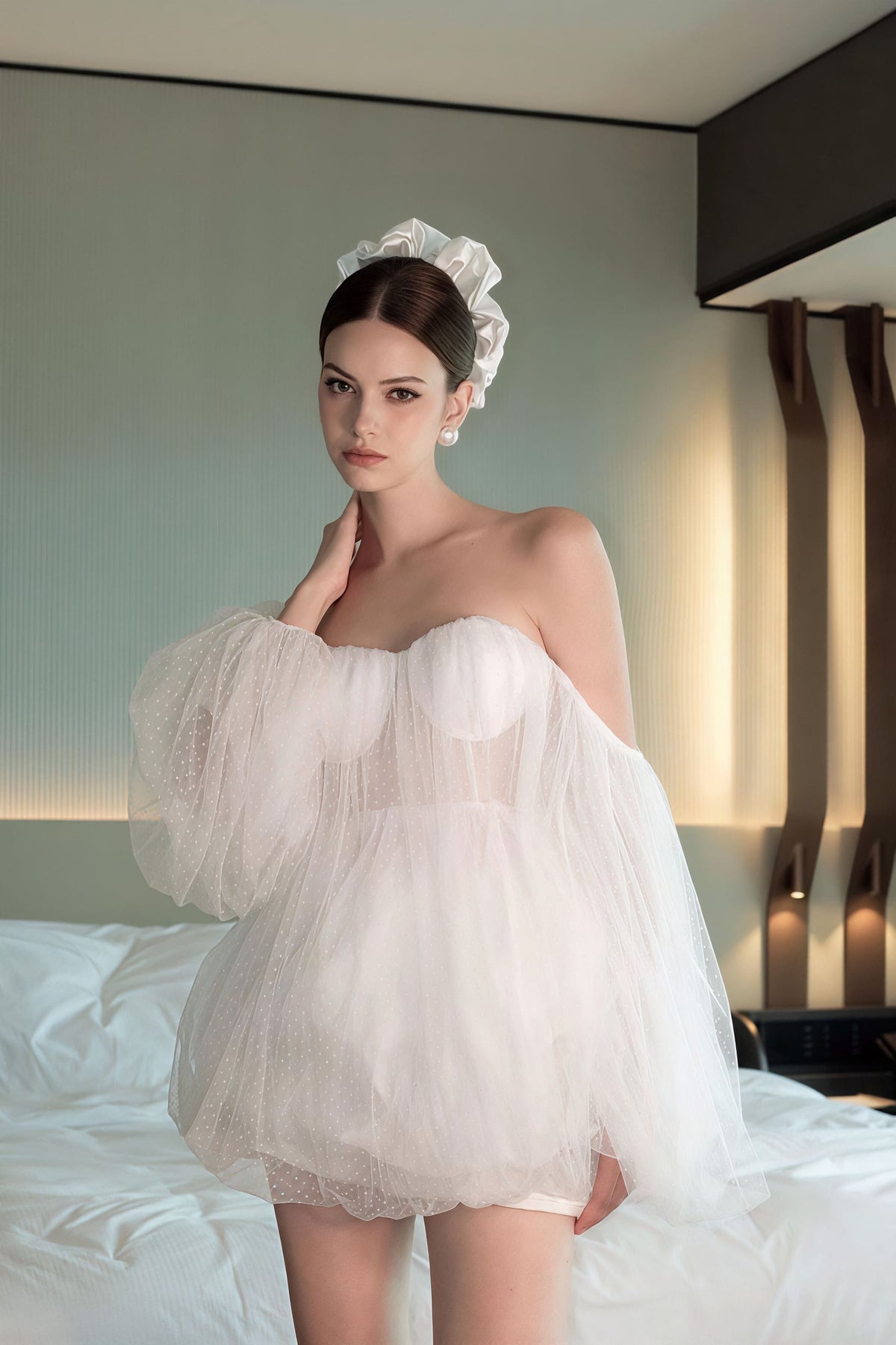 Sweetheart Off Shoulder Puff Sleeve Tulle Mini Dress 5