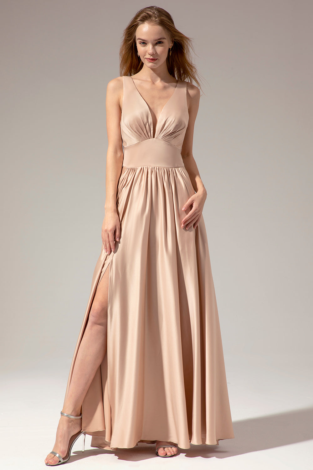 Satin Long Prom Party Dress With Slit - Fashionpara