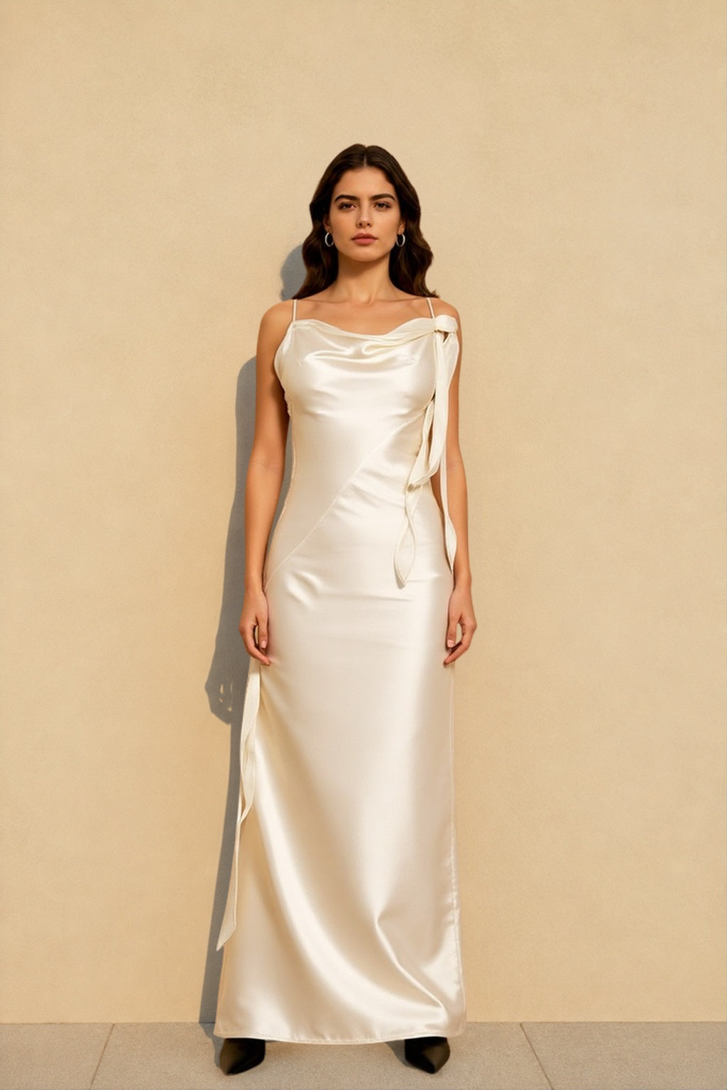 Satin Cowl Neck Tie Front Slip Maxi Dress 3