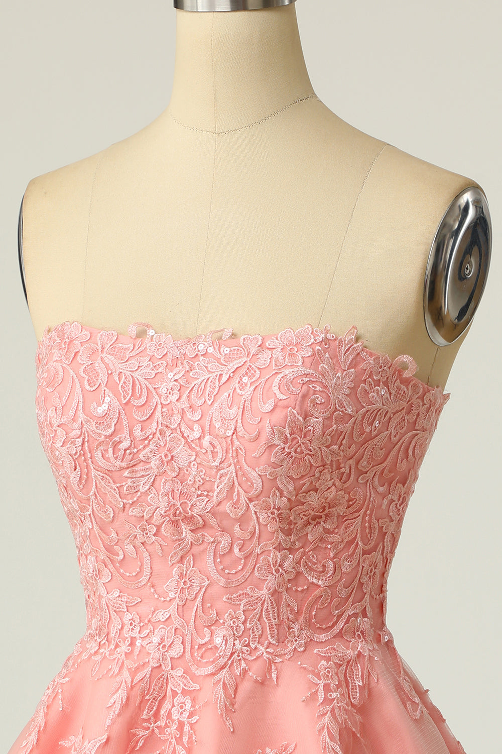 Blush Strapless Short Homecoming Dress with Appliques
