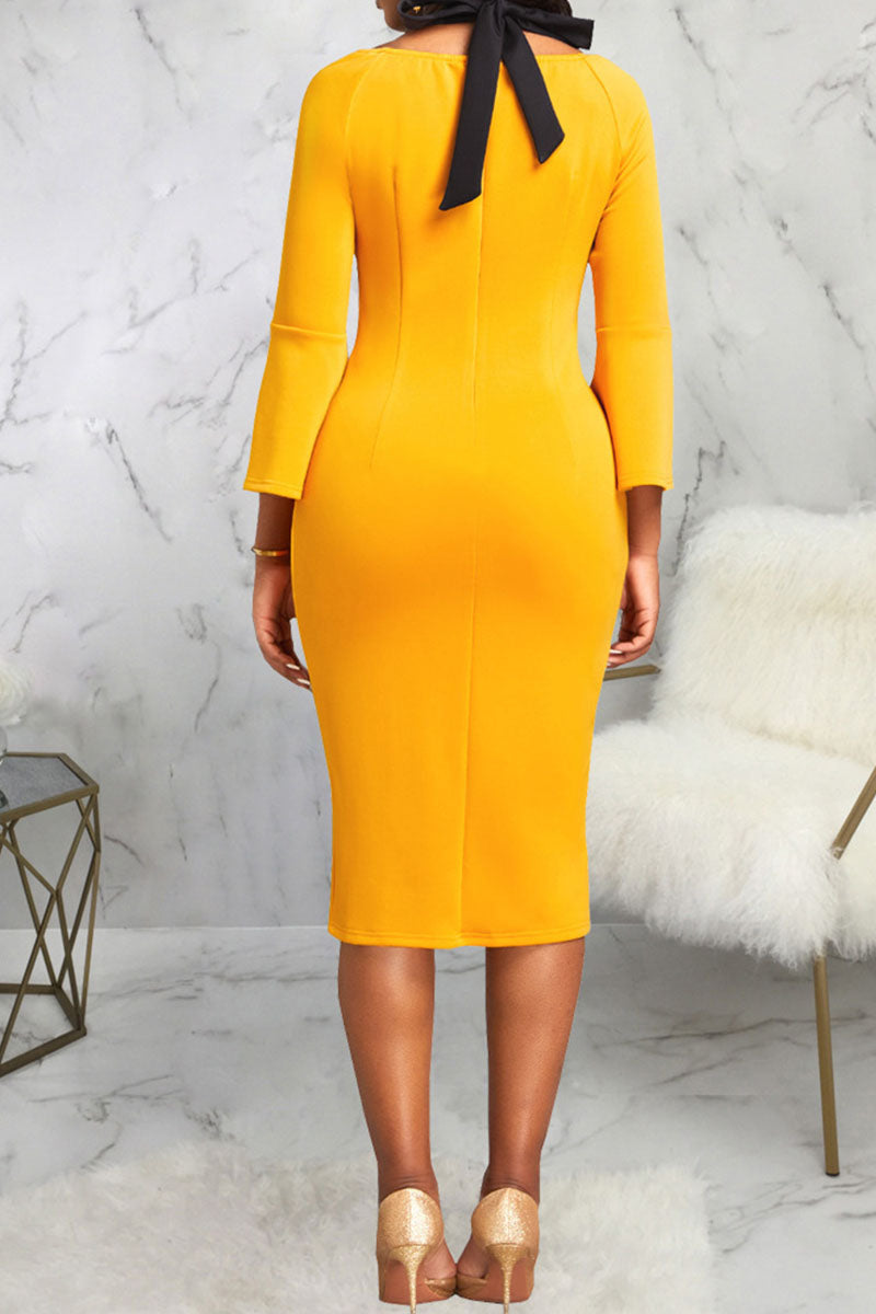 Vintage Elegant Solid Patchwork Slit Halter One Step Skirt Dresses  Fashionpara