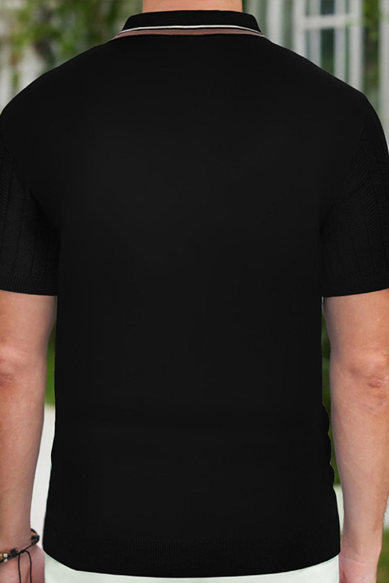 uniqshe Men's Short Sleeve Textured Polo for Business Casual