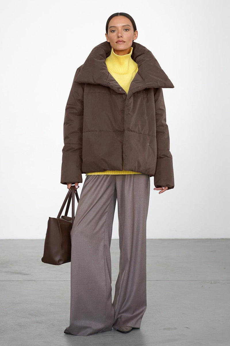 Asymmetrical Turtleneck Cotton Coat - Fashionpara