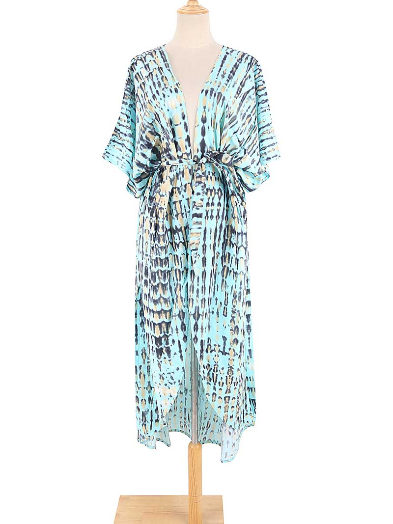Tie-Dye Print Different Colors Rayon Long Length Gown Kimono Duster Robe 25