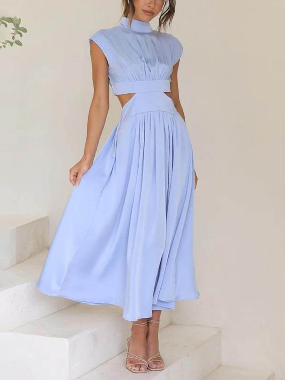 Cutout Waist Pocketed Vacation Midi Dress - Fashionpara