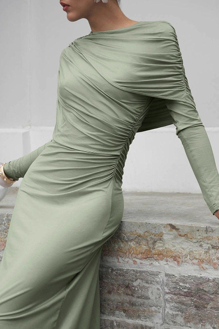 Asym Neck Knit Long Sleeve Maxi Dress