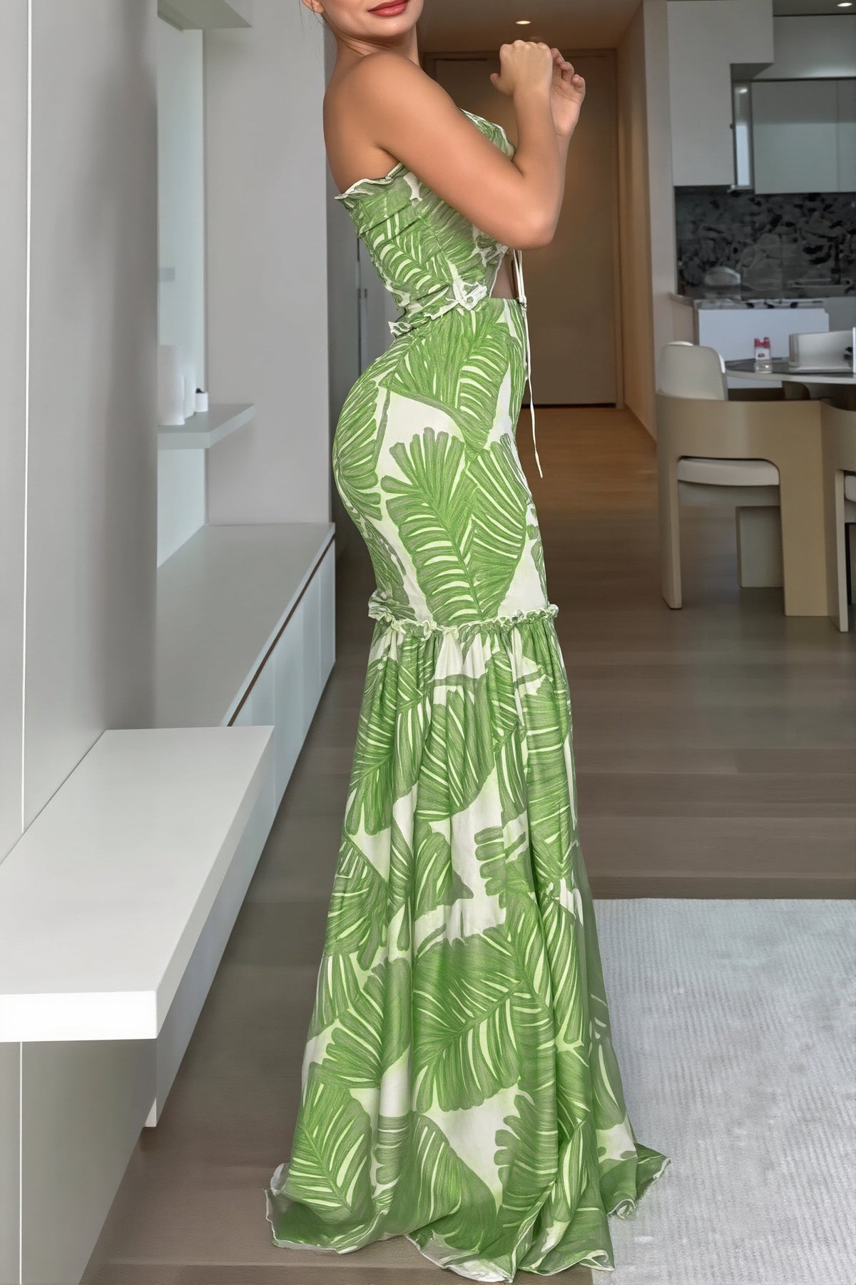 Tropical Print Bandeau Top and Maxi Skirt Set