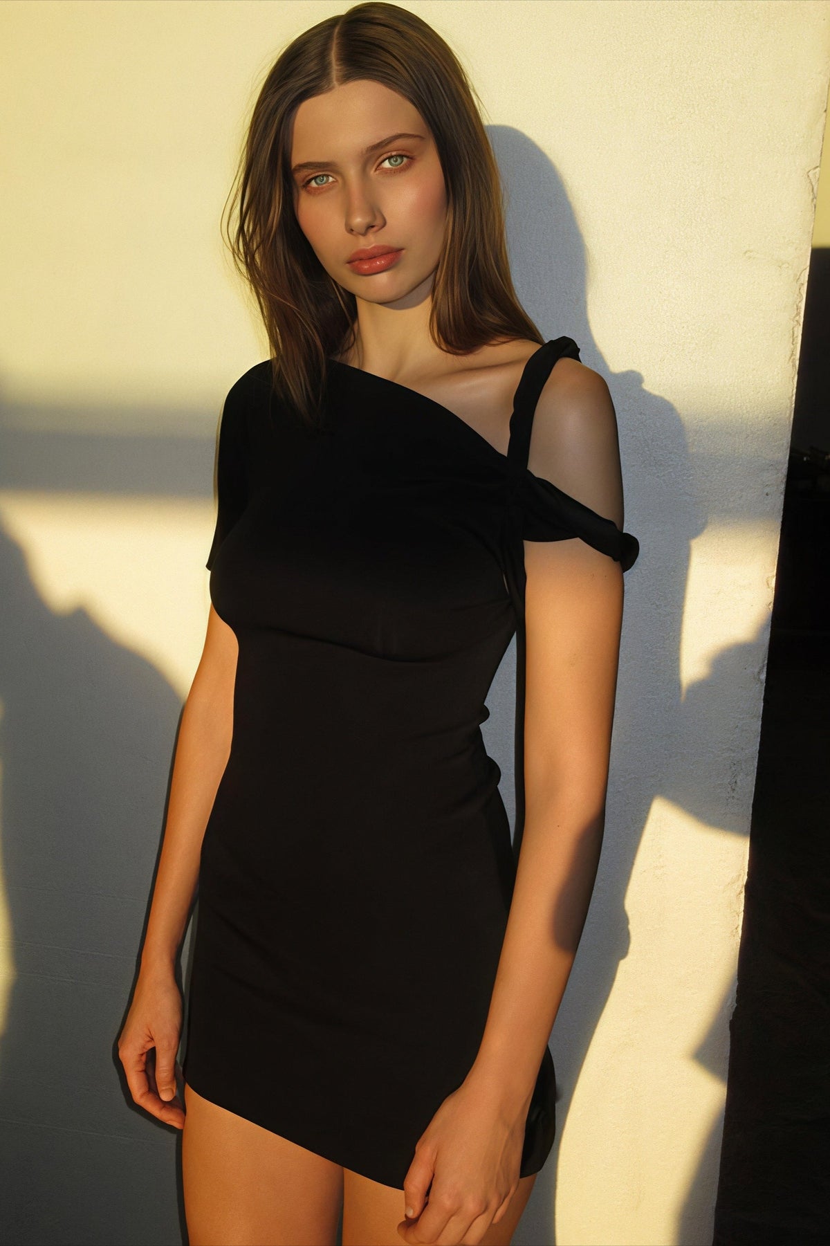 Asymmetric One-Shoulder Twist Bodycon Mini Dress