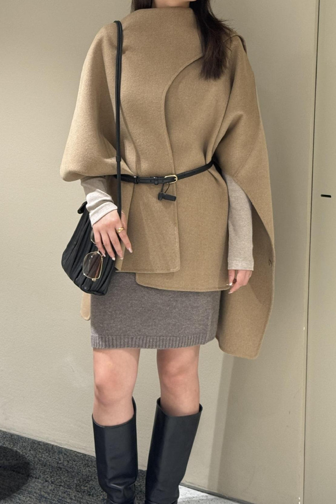 Wool Tencel Solid Scarf Shawl Cape Irregular Coat