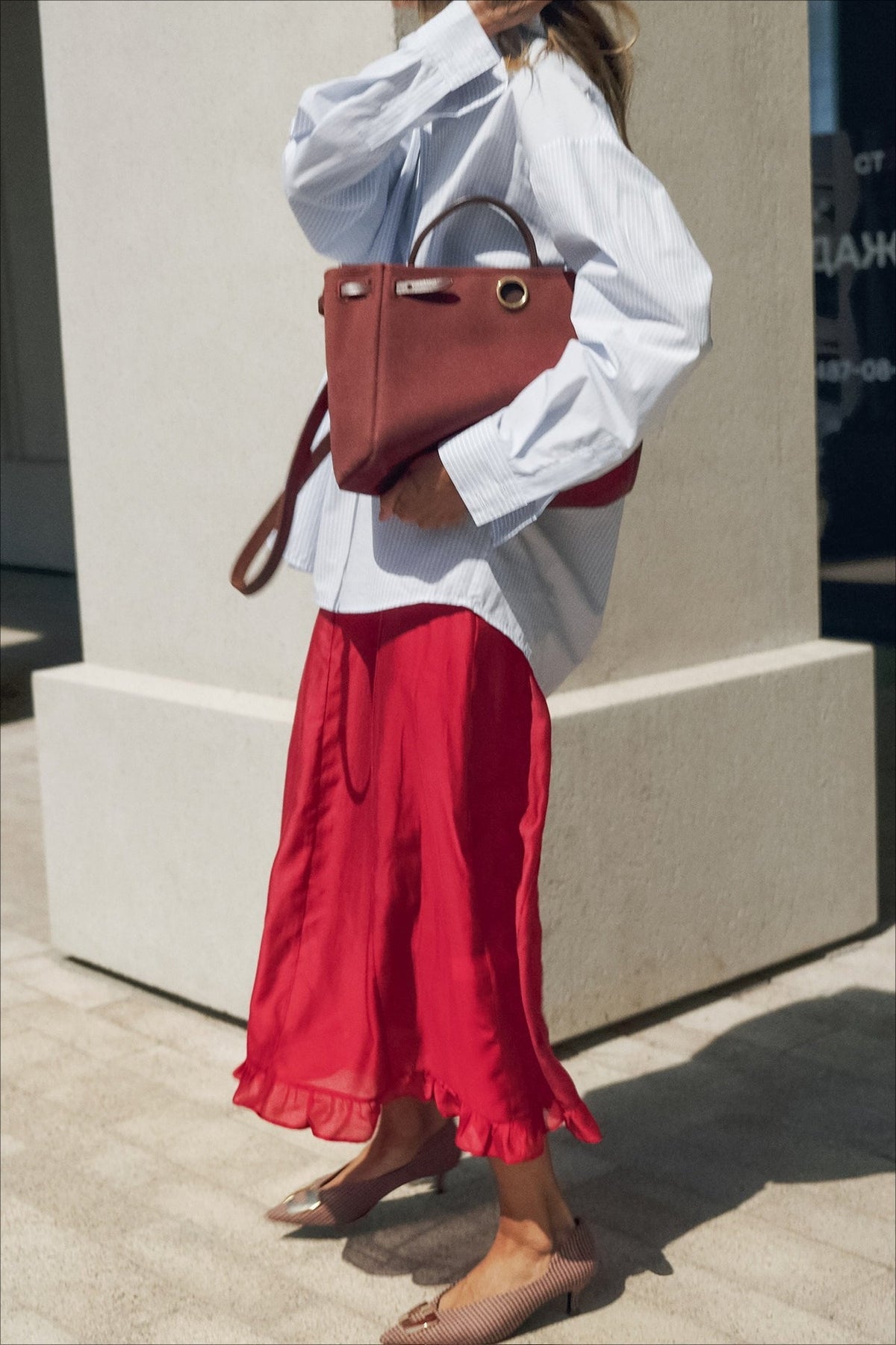Tencel Ruffle-Hem Midi Skirt