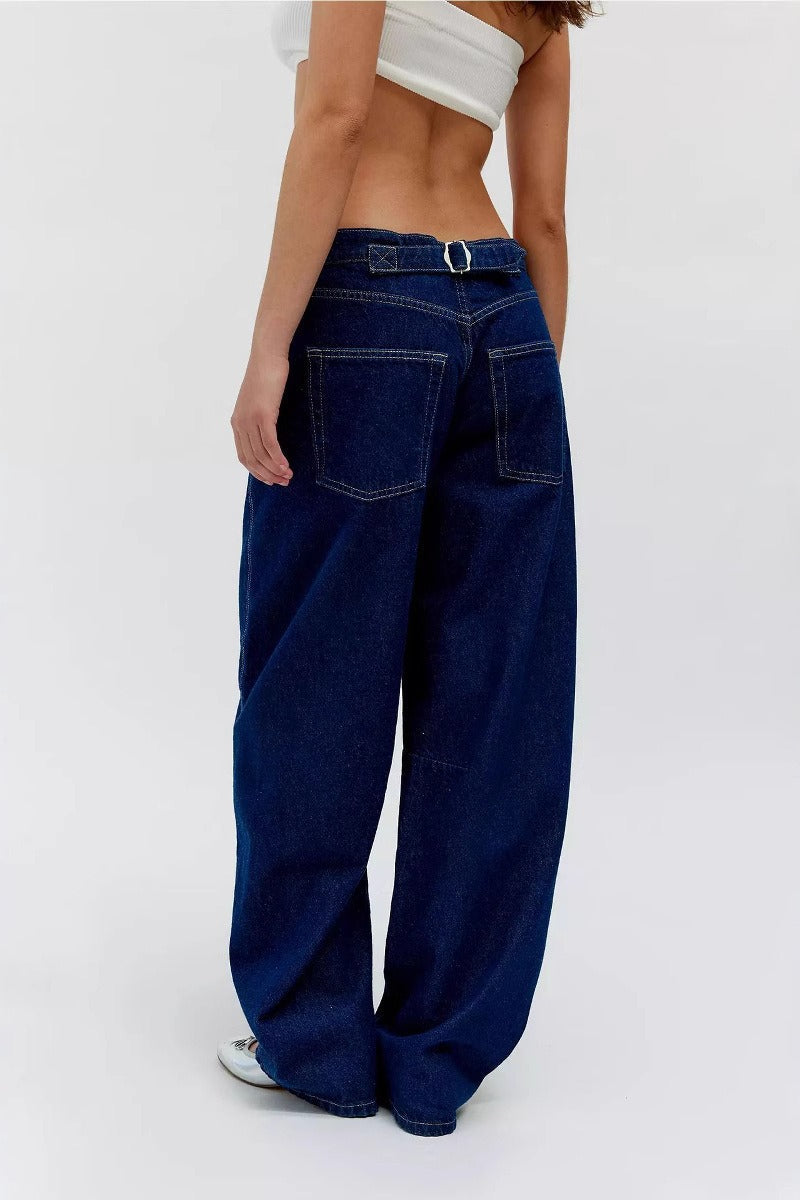 Vintage Wash Low Rise Slim Loose Straight Leg Jeans
