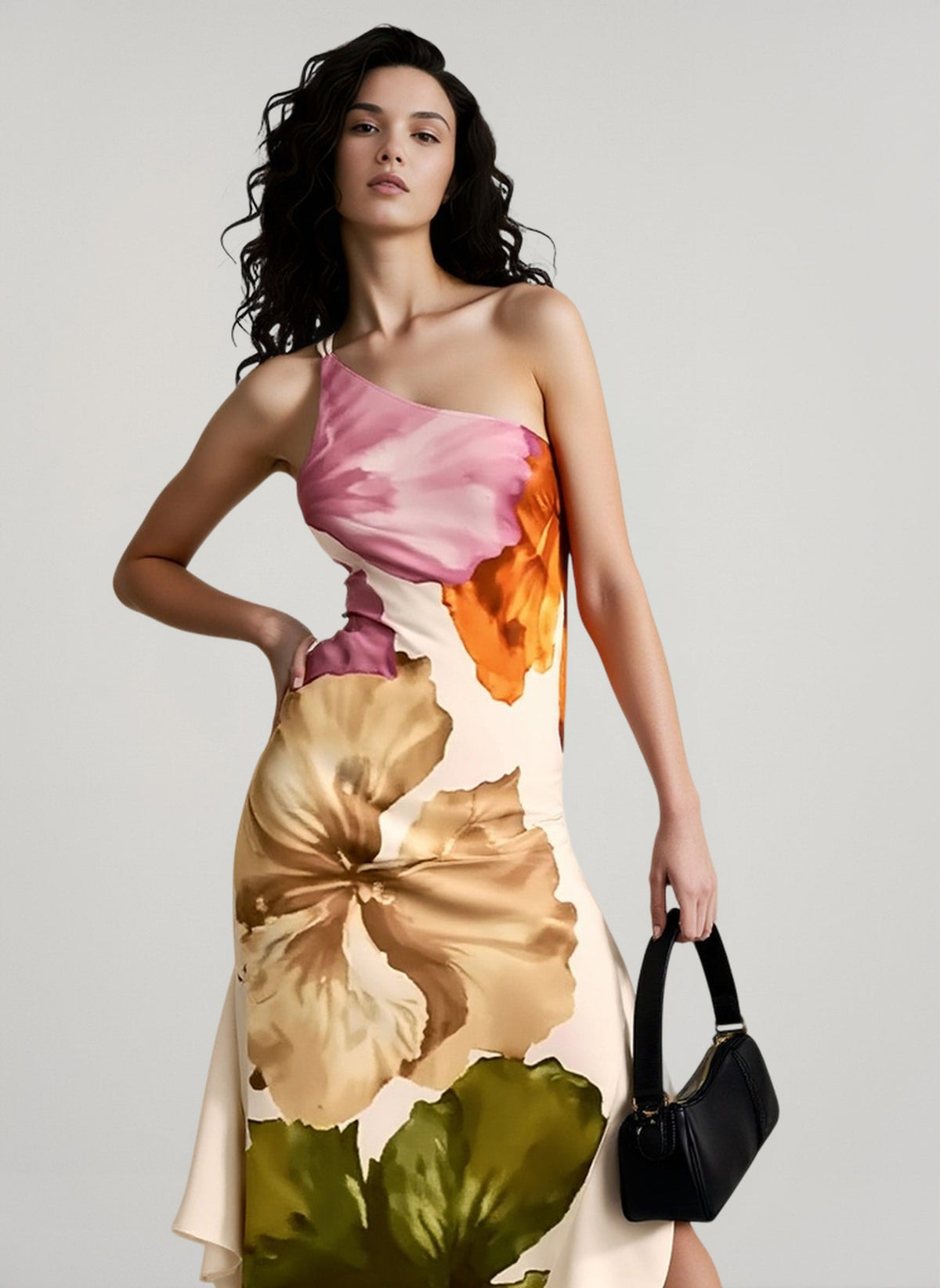 Floral One Shoulder Ruffle High Split Maxi Dress 2