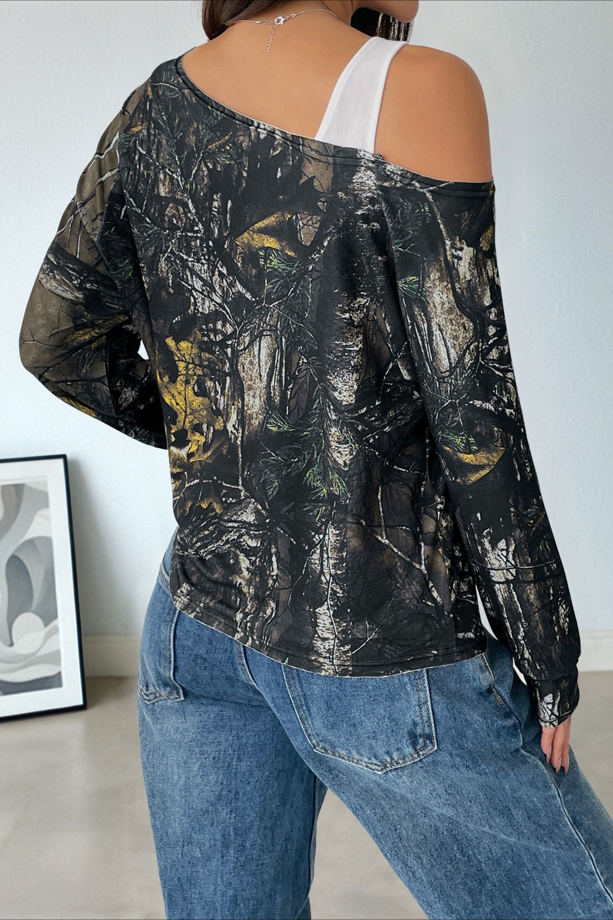 Patchwork Layered Asymmetrical Shoulder Blouse