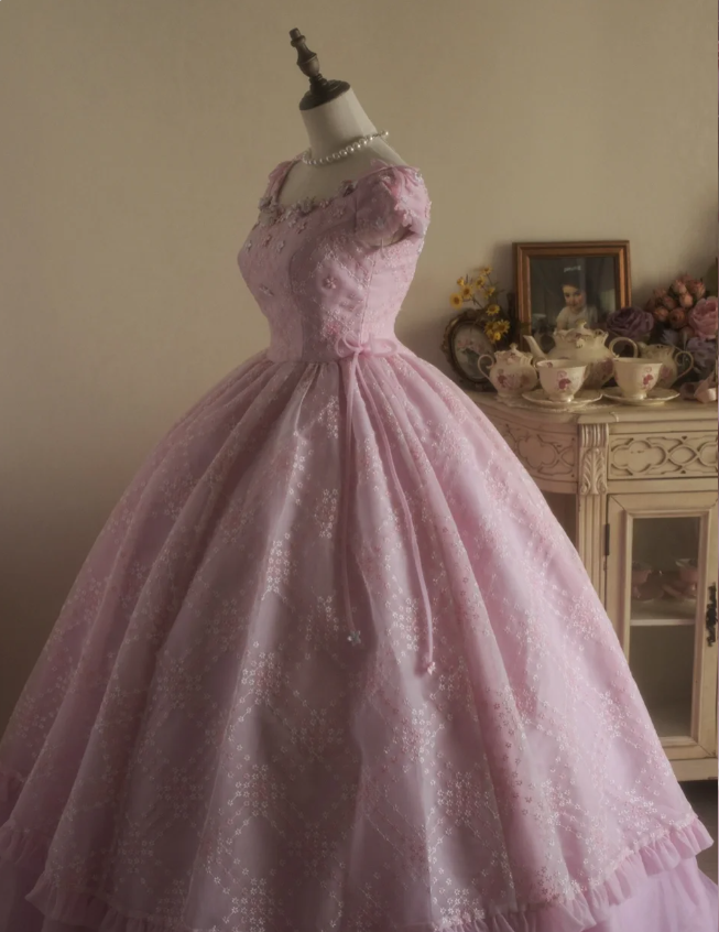 Sweet Court Light Pink Embroidered Floral Tulle Ball Gown Evening Dress Sweet 16 Dress P4297