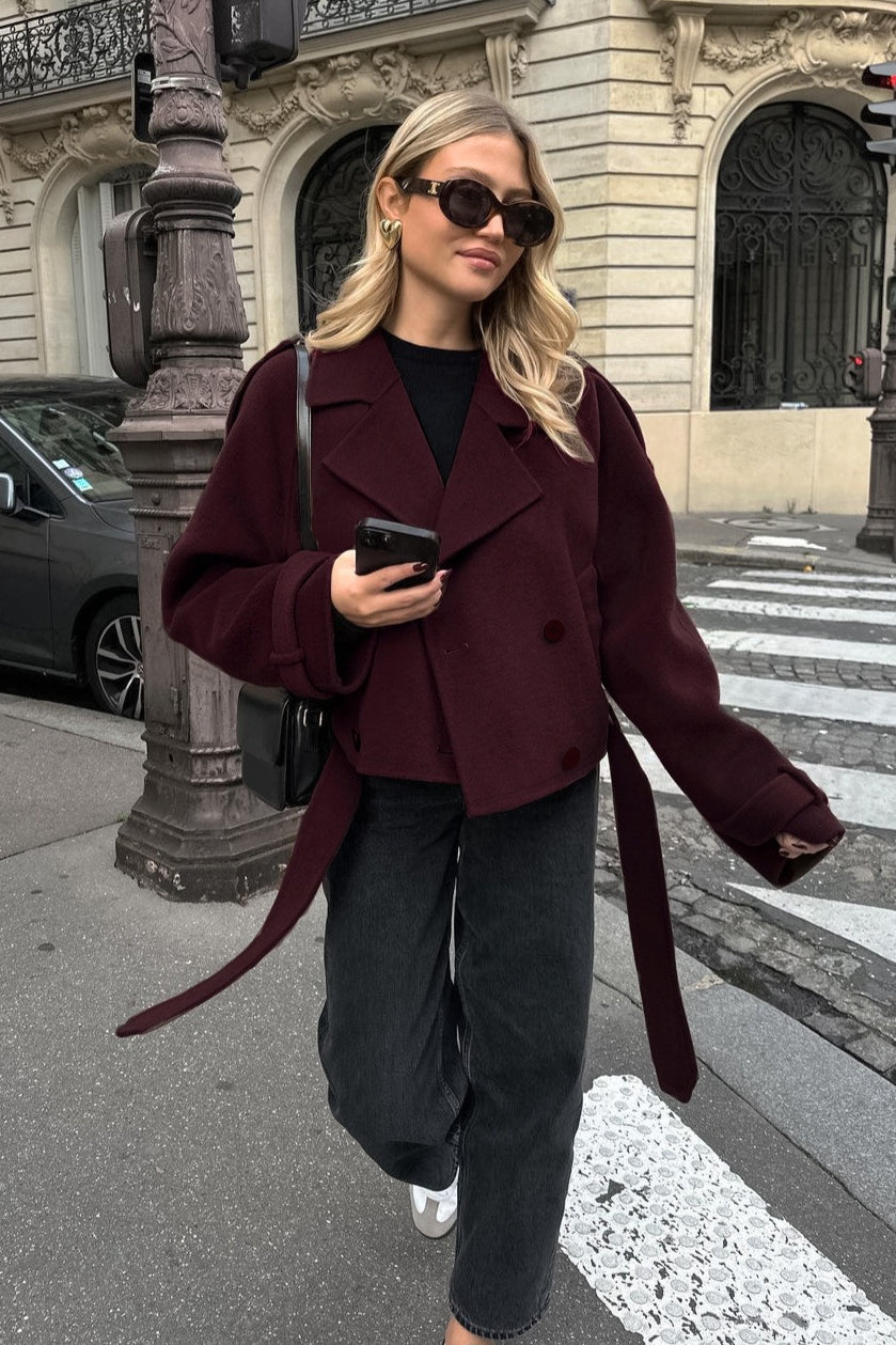 Double Breasted Belted Wool Blend Jacket