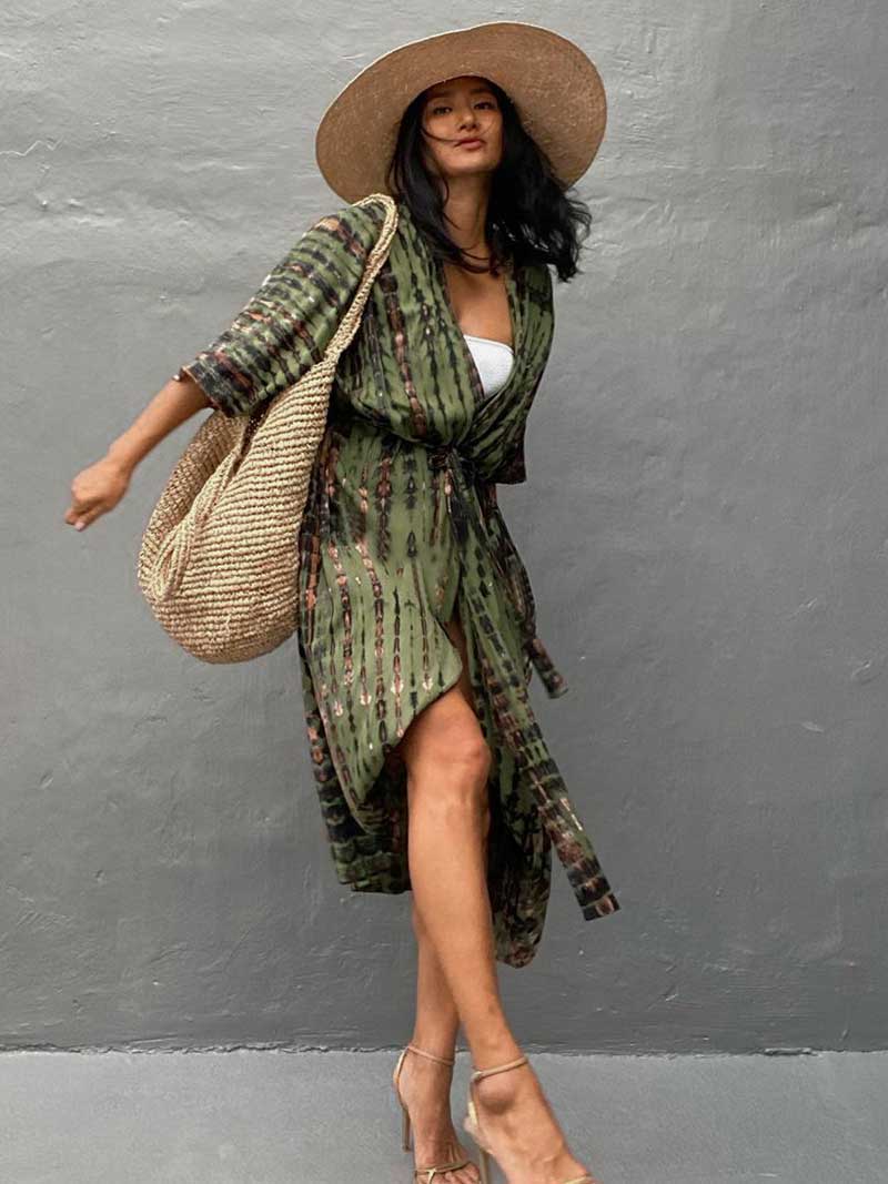 Tie-Dye Print Different Colors Rayon Long Length Gown Kimono Duster Robe 13