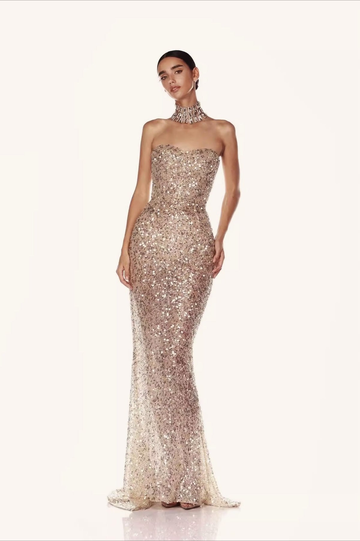 Sequin Strapless Sweetheart Sheer High Split Mermaid Prom Gown - View 2