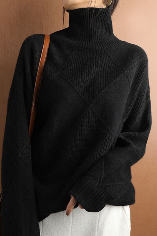 PrincessAce Diamond Pattern Turtleneck Long-Sleeve Sweater