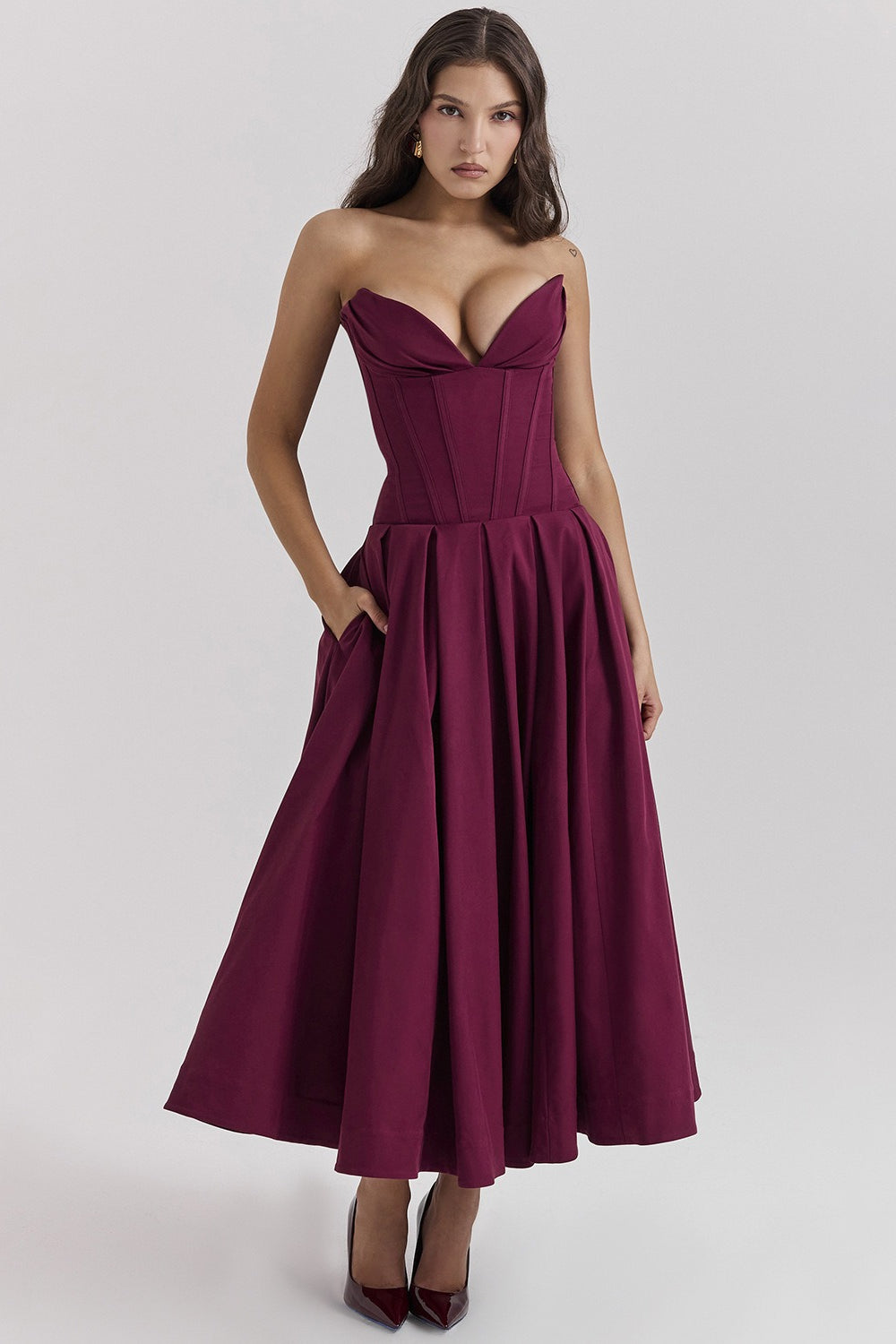 Corset Sweetheart Full Skirt High Low Midi Dress 2