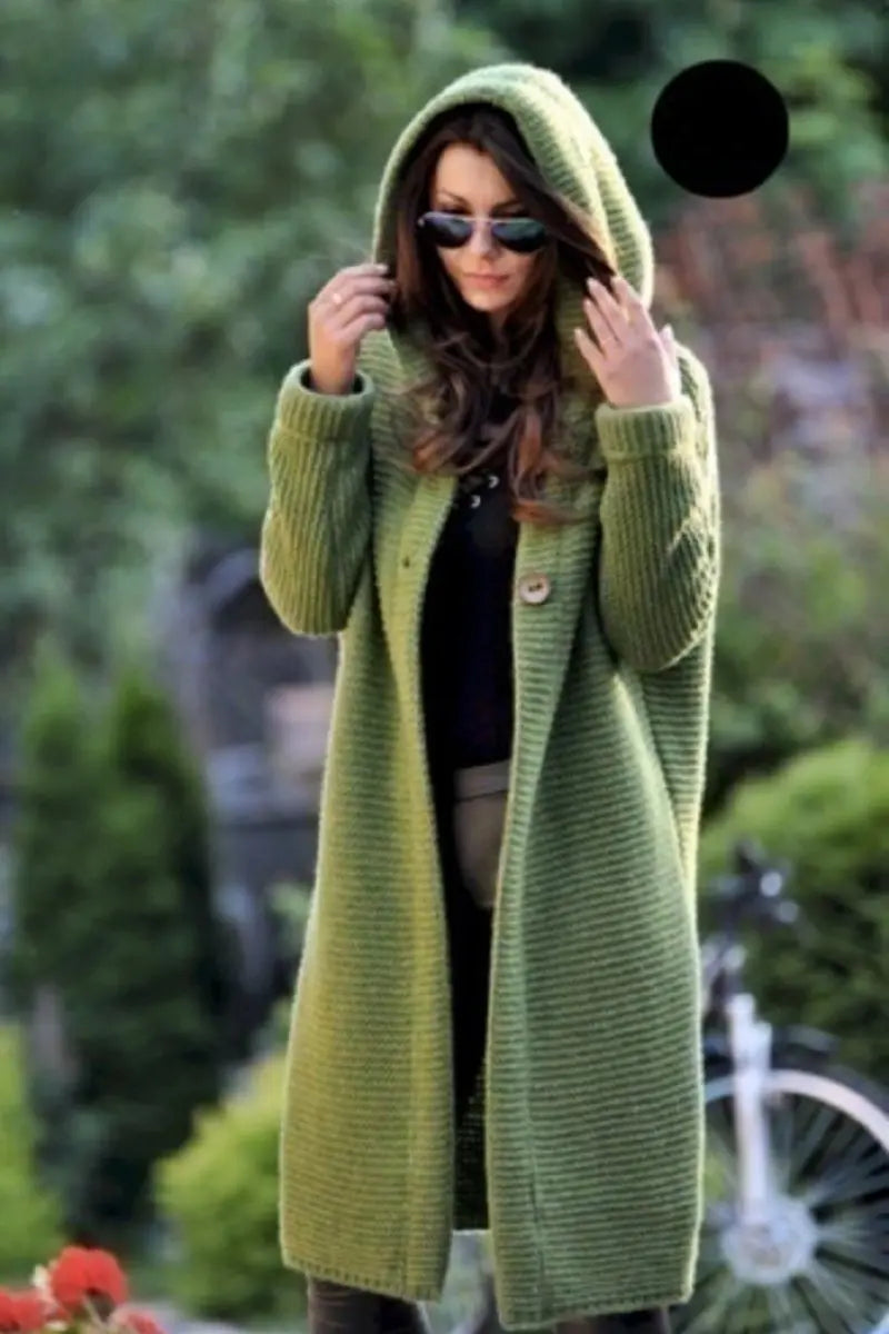 Mid-length Knit hooded Cardigan Coat  Fashionpara