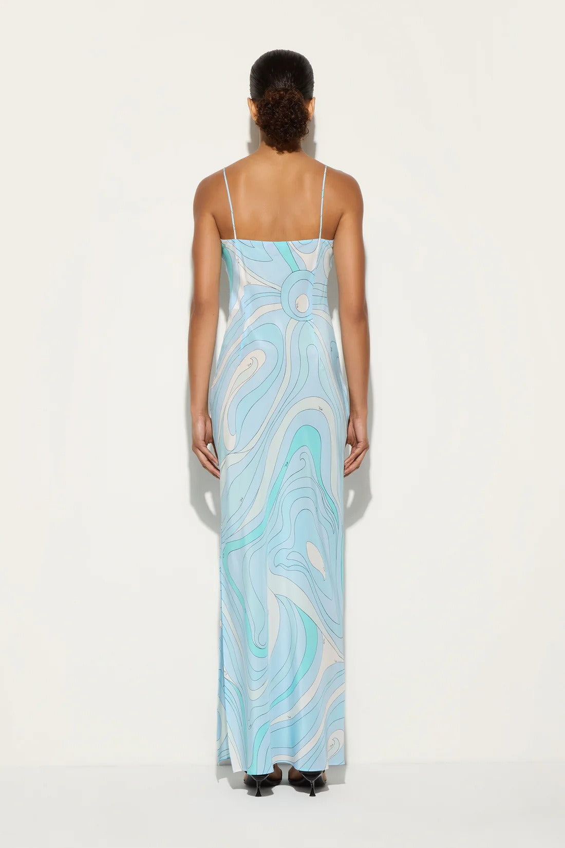 Swirl Print V-Neck Spaghetti Strap Slip Maxi Dress