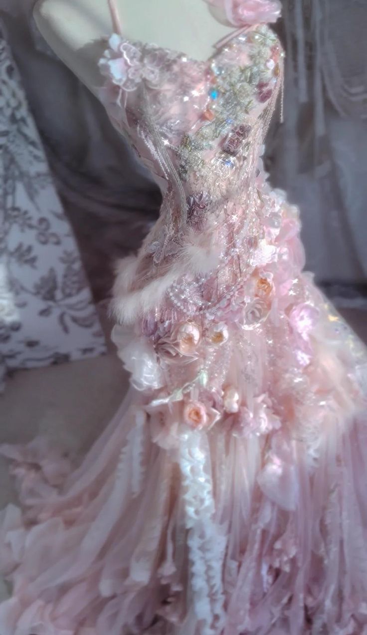 Fairytale Pink Sweetheart Mermaid Tulle Long Prom Dresses Formal Evening Gowns with Appliques - Fashionpara