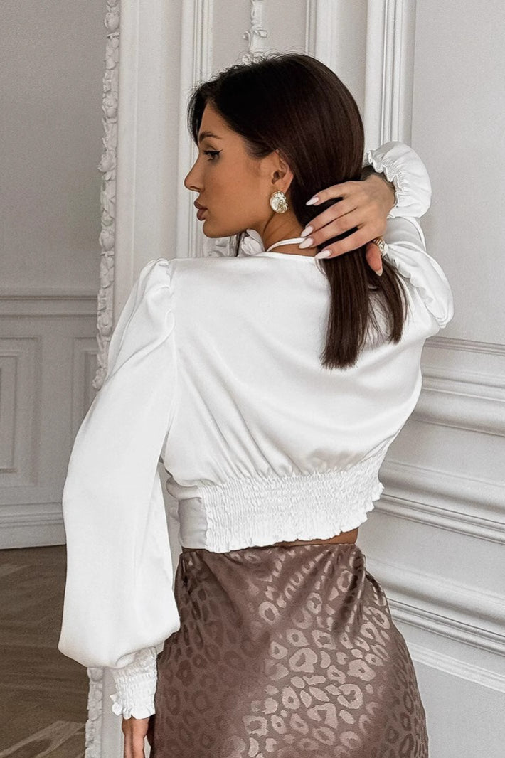 Cropped Long Sleeve Pullover Blouse
