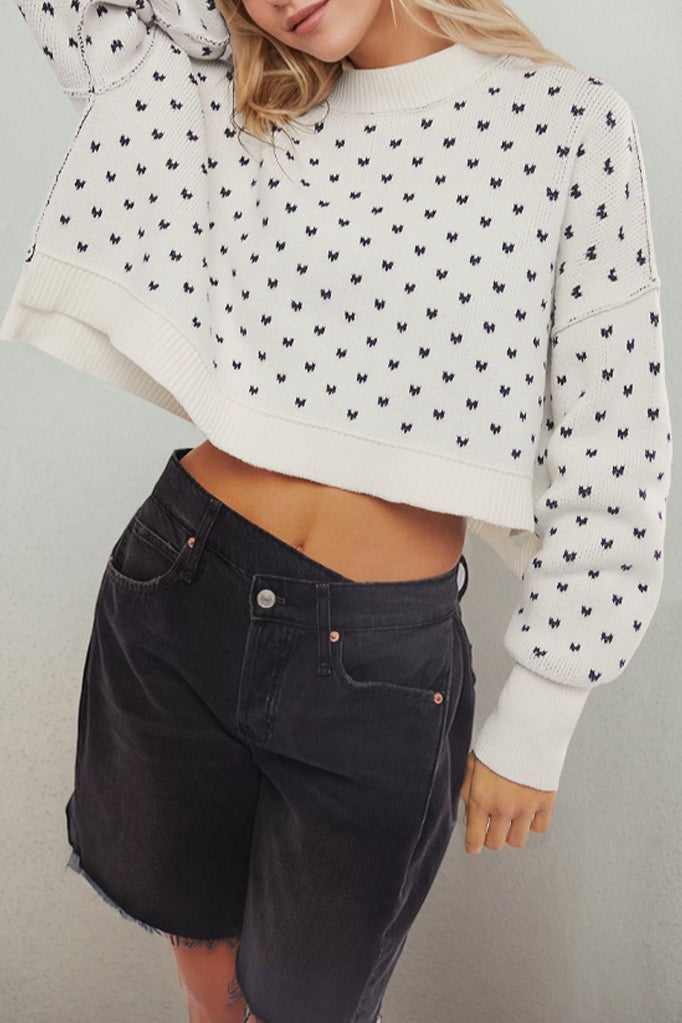Cropped Butterfly Pattern Sweater