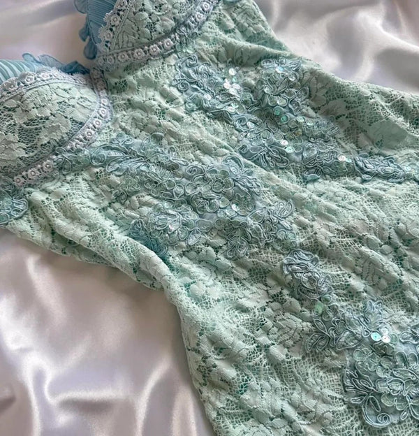 Classy Tiffany Blue Lace Appliques Short Birthday Outfits Homecoming Dress Spaghetti Strap Cocktail Dress S350