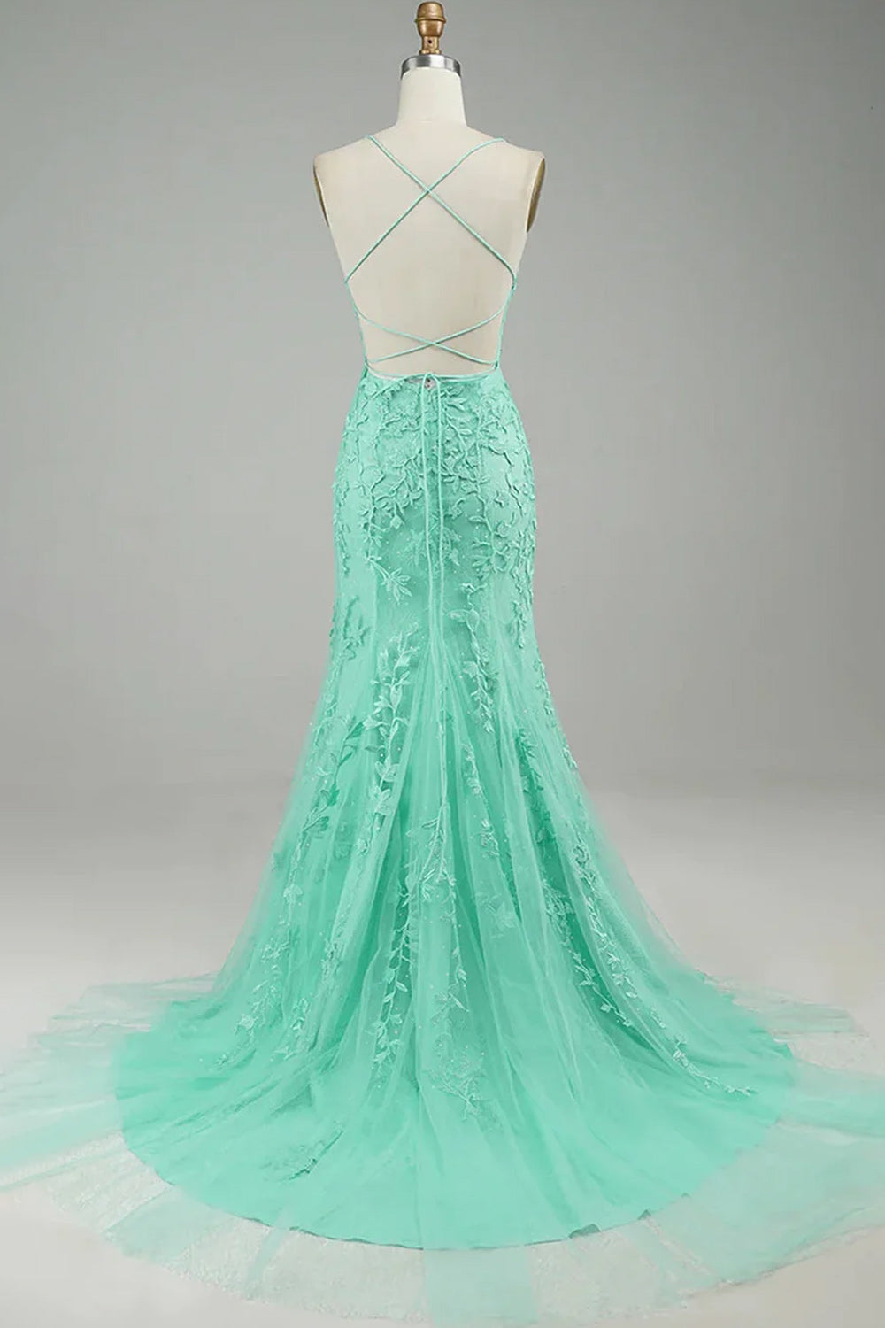 Mint Mermaid Long Prom Dress with Appliques - Fashionpara