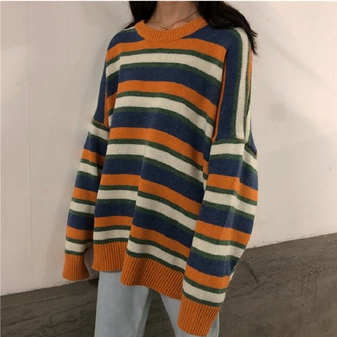 KittenAlarm - Big Fun Striped O-Neck Loose Sweater