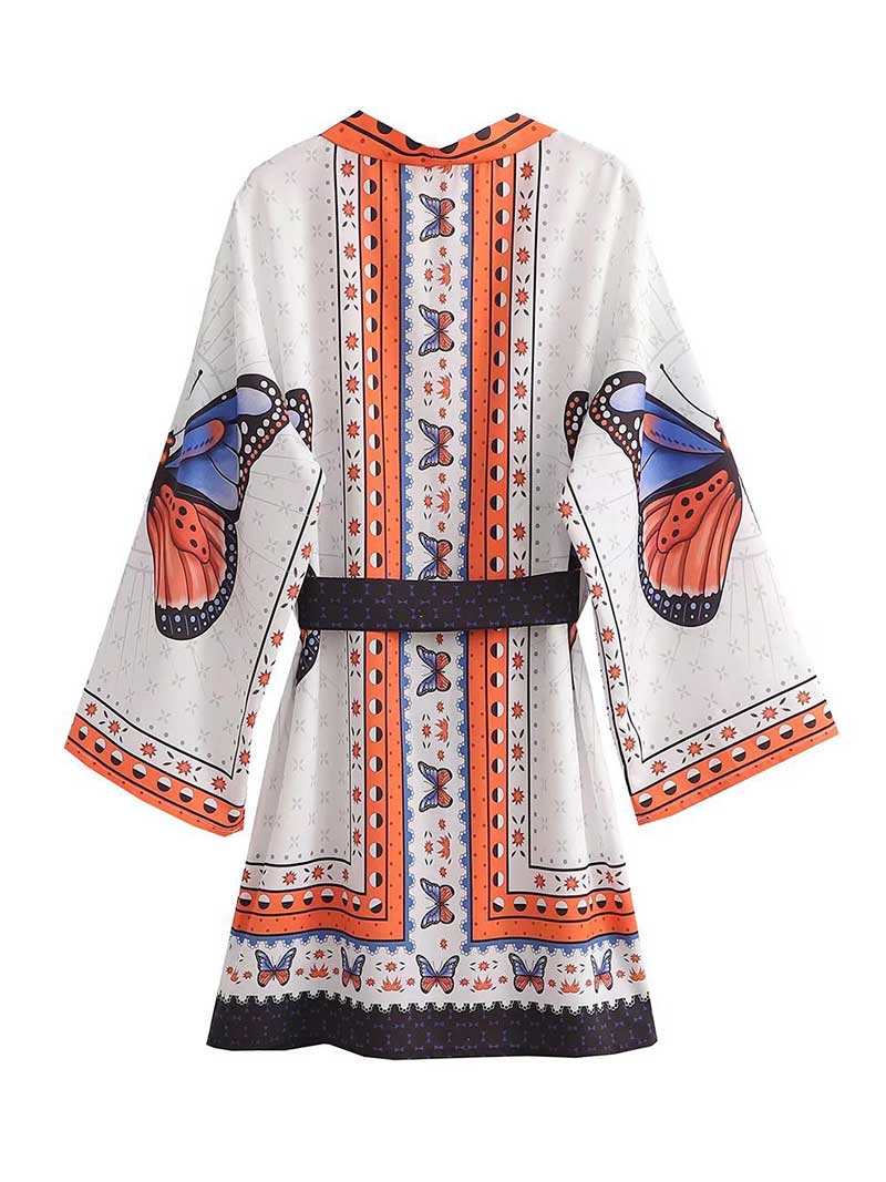 Summer Wear Cardigan Jacket Style Short Kimono With Butterfly Print Gown Robe 2