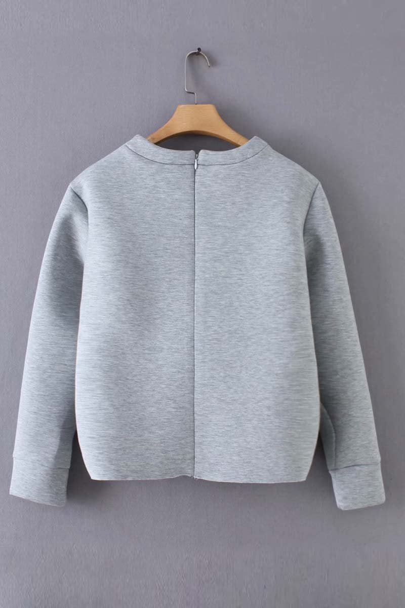 Florcoo Heart Decoration Zipper Long Sleeve Hoodie Tops