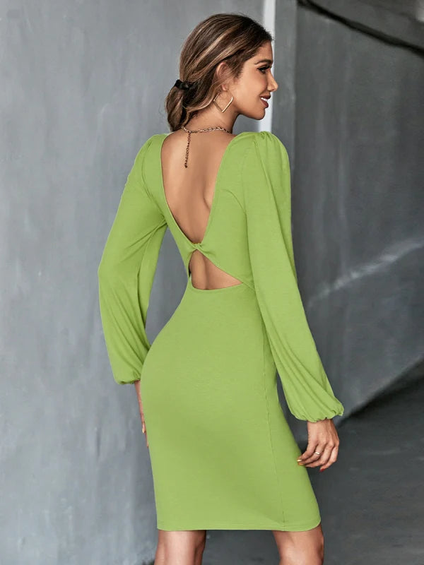 Scoop Neck Balloon Sleeve Bodycon Midi Dress 2