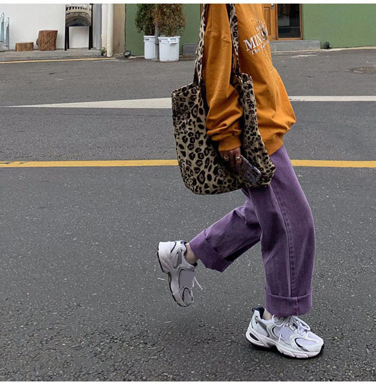 KittenAlarm - High Waist Loose Purple Jeans Pants