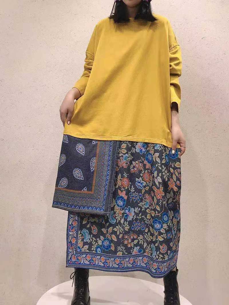 Floral Print Mock Neck Long Sleeve Spliced Sweatshirt Dress 2