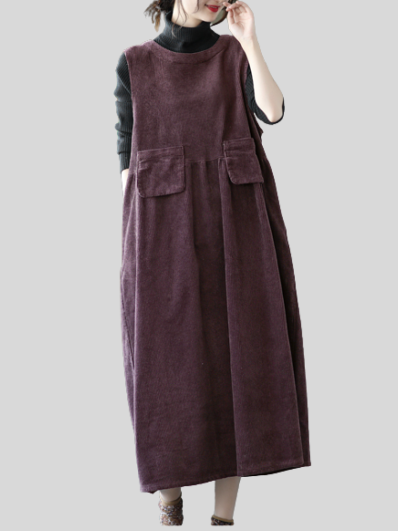 Autumn Corduroy Vest Skirt Loose Sleeveless Strap A-Line Dress 7