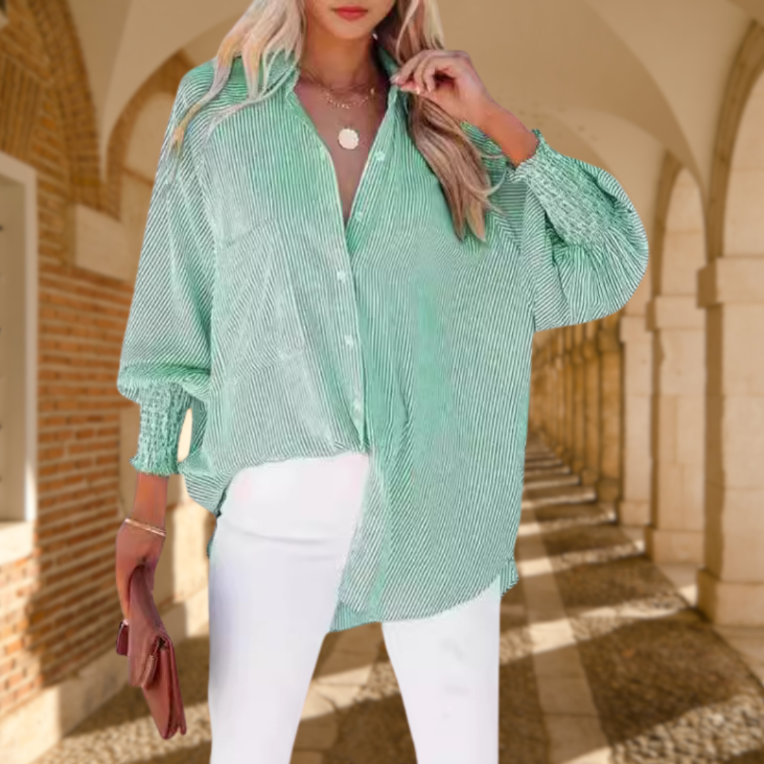 Striped Off Shoulder Long Sleeve Button Down Shirt 7