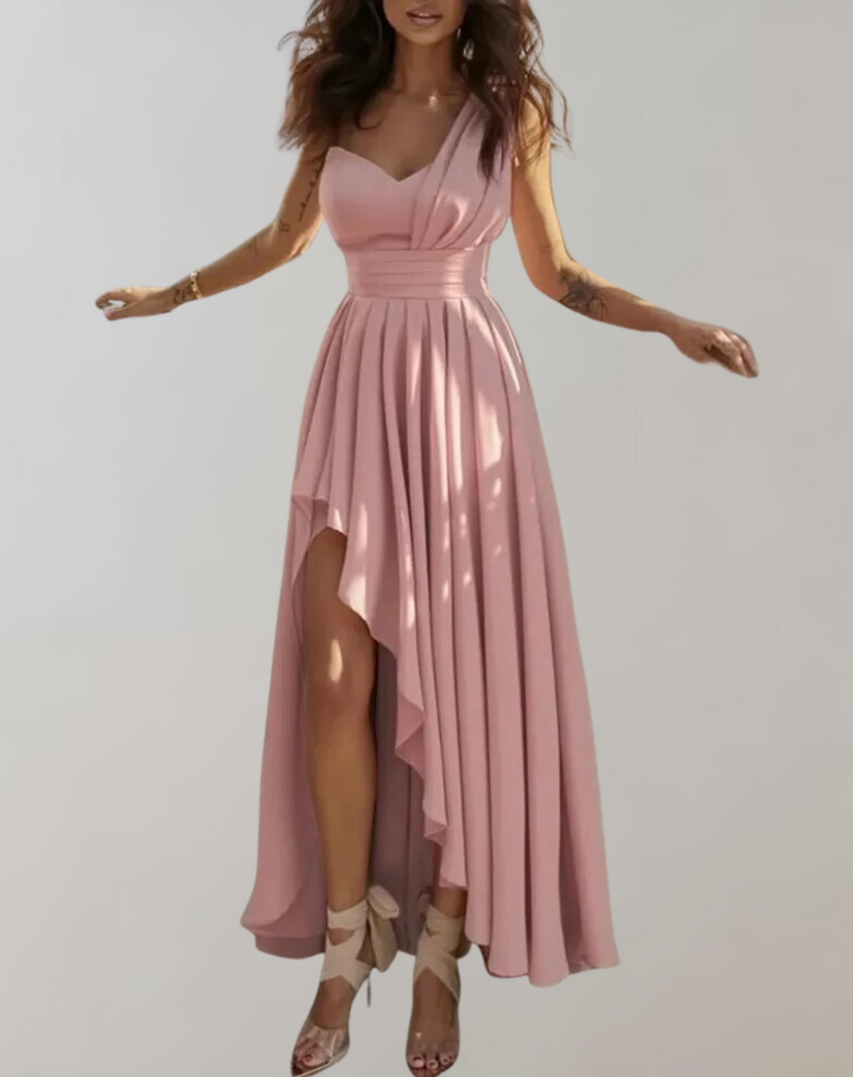 Corset Bodice Spaghetti Strap Pleated High Split Maxi Gown - View 2