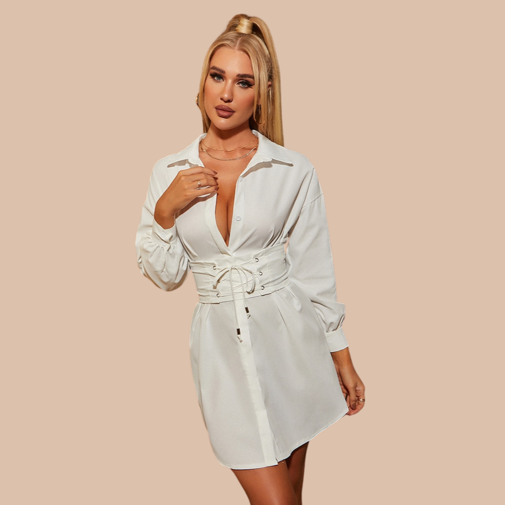 Lavo Shirt Dress With Corset Lace Up Belt - Fashionpara