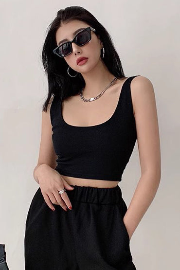 Simple Square Neck Crop Top Strap Vest
