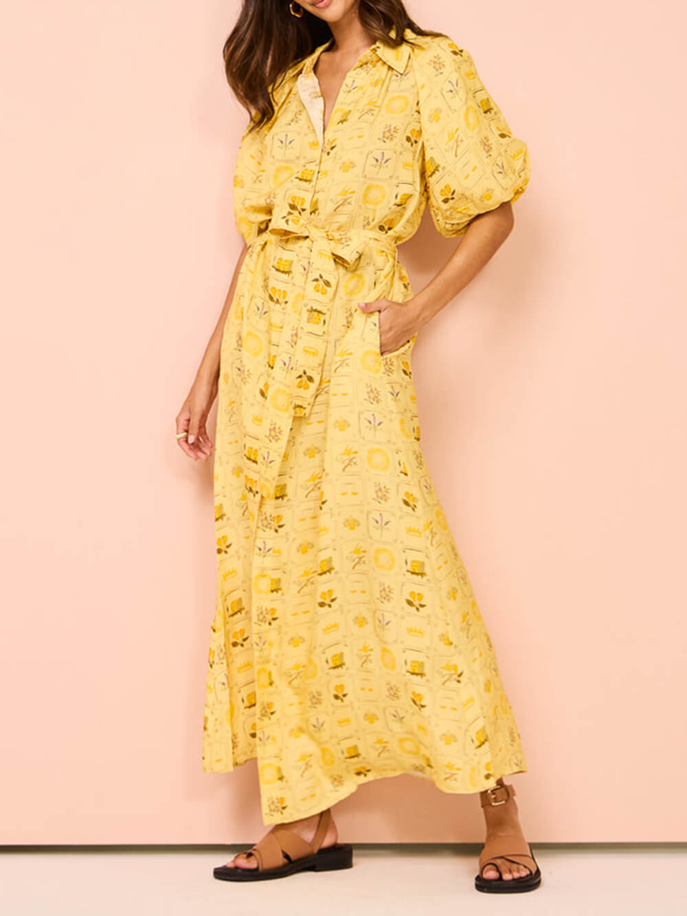 Featured Ethnic Style Loose Printed Button Shirt Maxi Dresses - Fashionpara