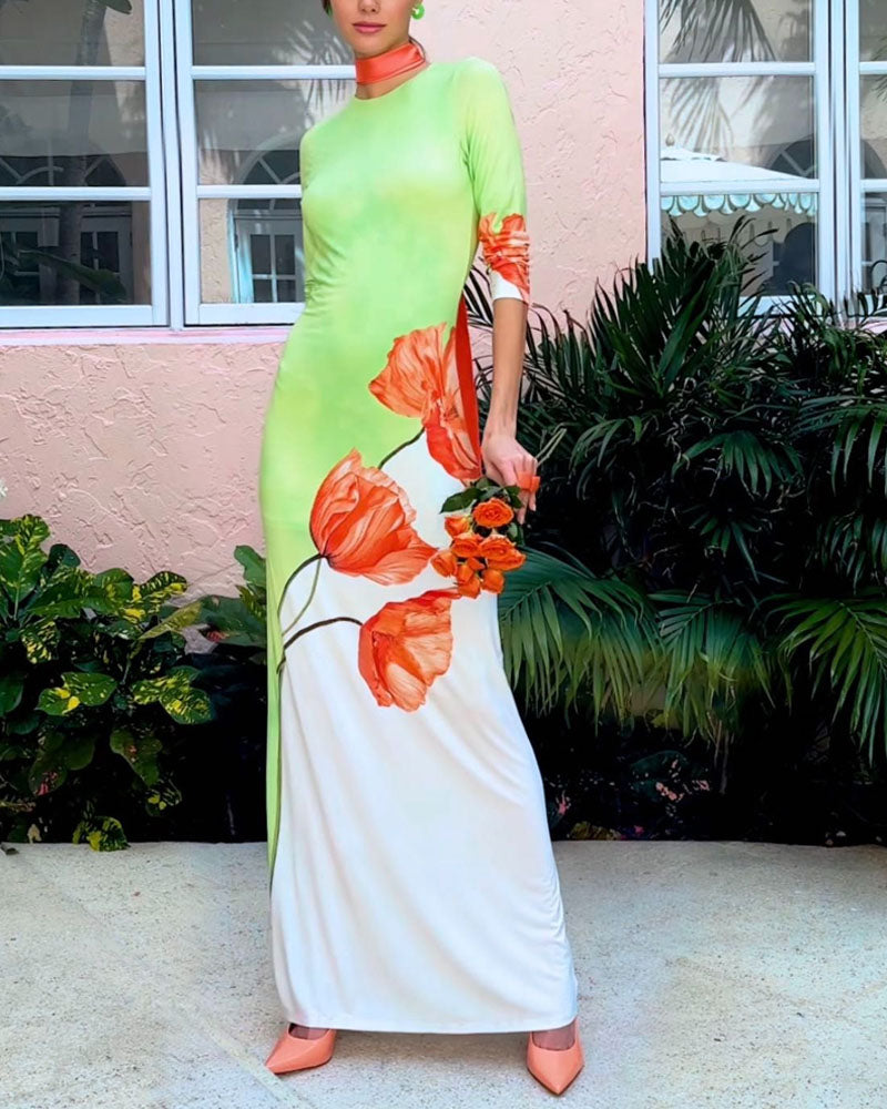 Fashion Colorblock Print Half Sleeve Dress - Fashionpara