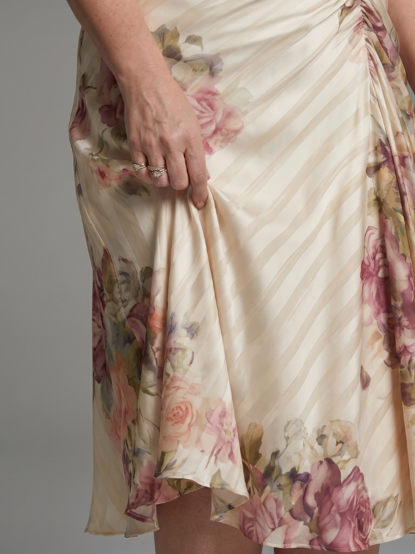 Floral Stripe V-Neck Flutter Sleeve Ruched Midi Dress 3