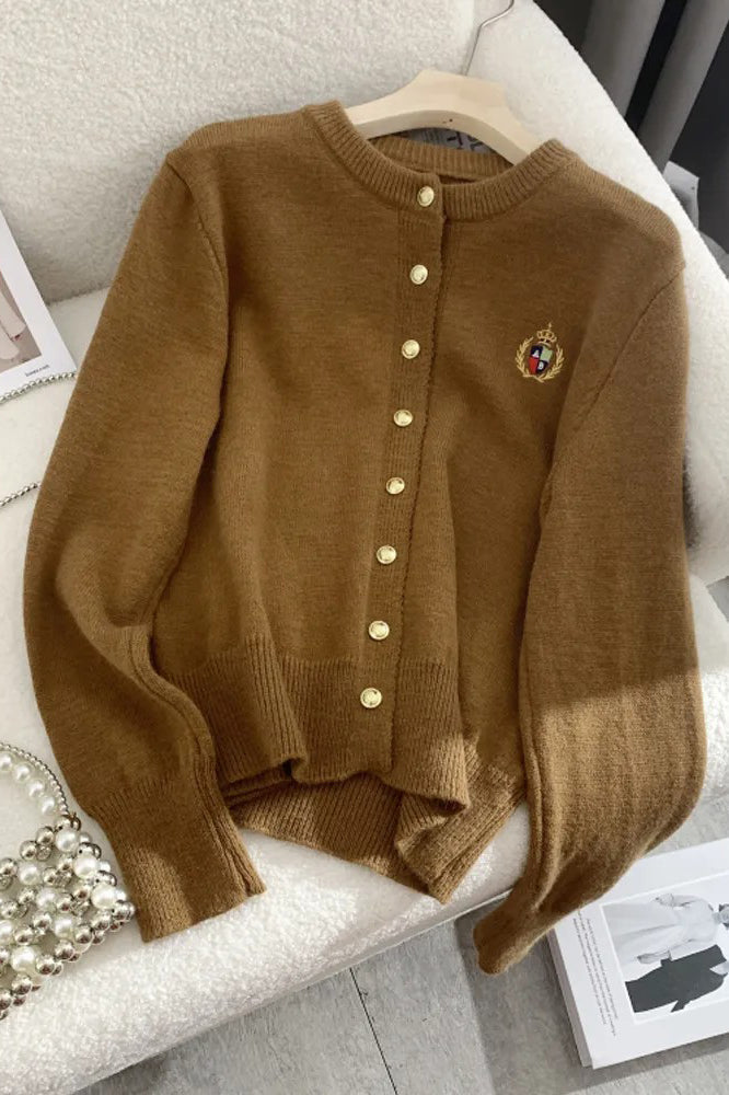 Orro Shop Casual O-neck Embroidered Long Sleeve Cardigan