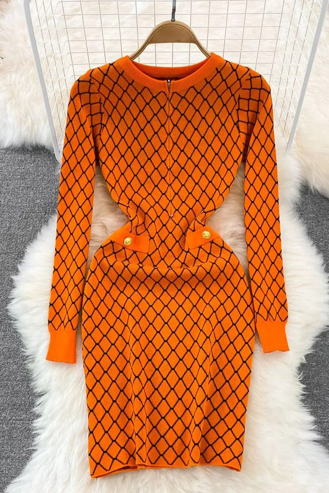 Orro Shop Elegant Geometric Knit Sweater Dress for Women